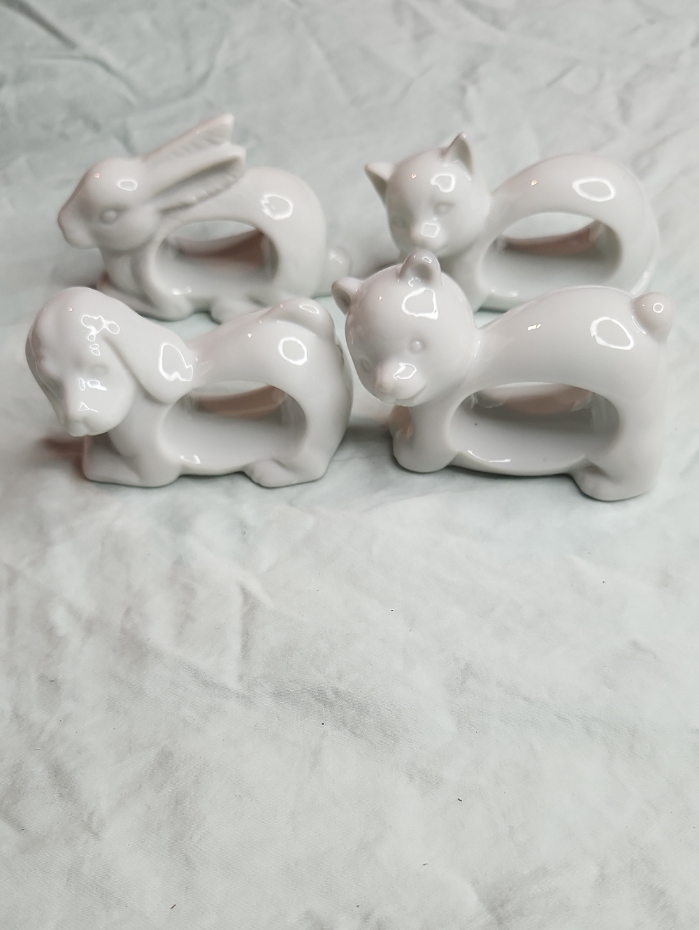 Vintage Kmart Japan Fine Porcelain White Animal Napkin Ring Set 4 NIB Retro